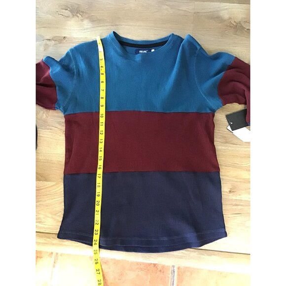 Univibe Colorblock Long Sleeve Crewneck Waffle Knit Shirt XL Cotton/Polyester Bl - Picture 7 of 7